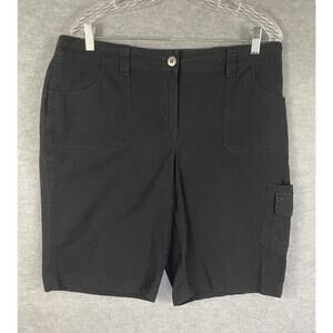 Chico's Size 2 Short (US PL or 12P) Ripstop Bermuda Cargo Shorts Black 36 x 11